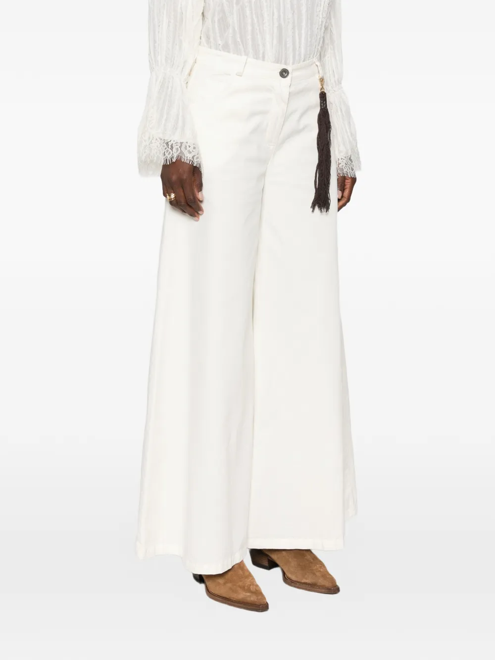 PHILIA LOFT Broek met wijde pijpen en kwastje Beige
