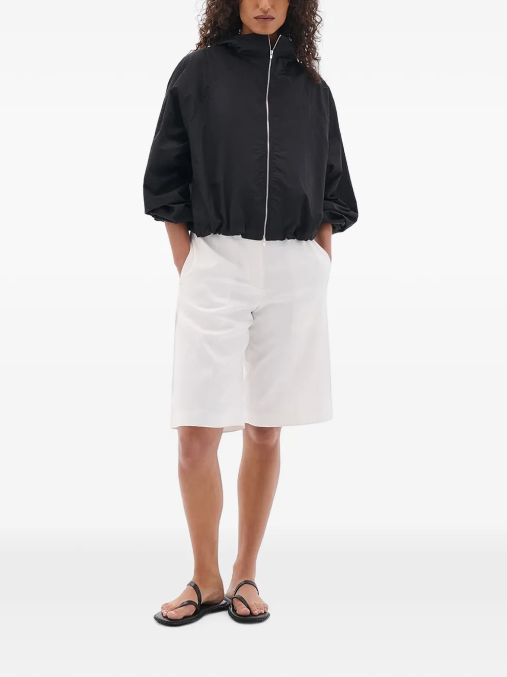 Another Tomorrow Leren shirtjack Zwart