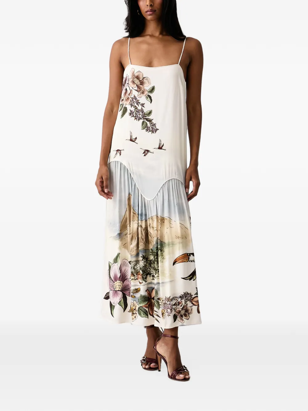 FARM Rio graphic-print tiered maxi dress
