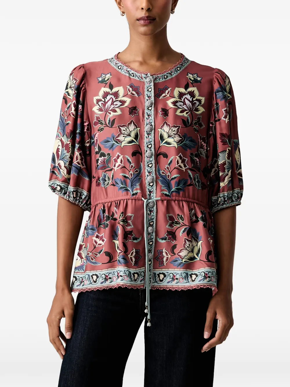 FARM Rio floral-print peplum blouse