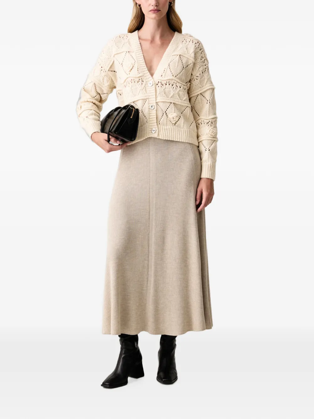 FRACOMINA Kabelgebreid vest met bloemen-applicatie Beige