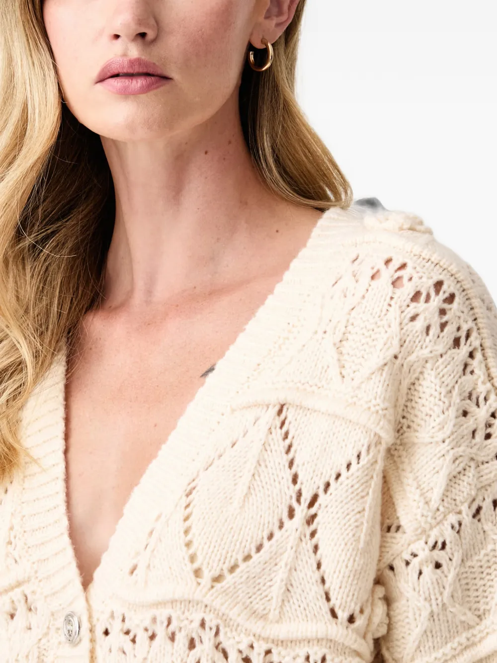 FRACOMINA Kabelgebreid vest met bloemen-applicatie Beige