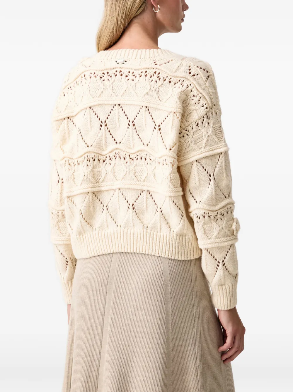 FRACOMINA Kabelgebreid vest met bloemen-applicatie Beige