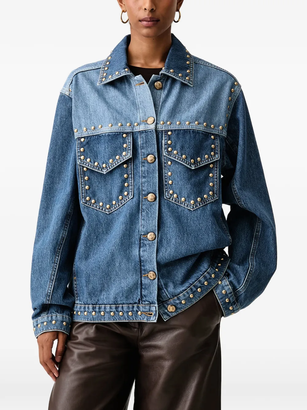 FARM Rio stud-embellished denim jacket - Blu