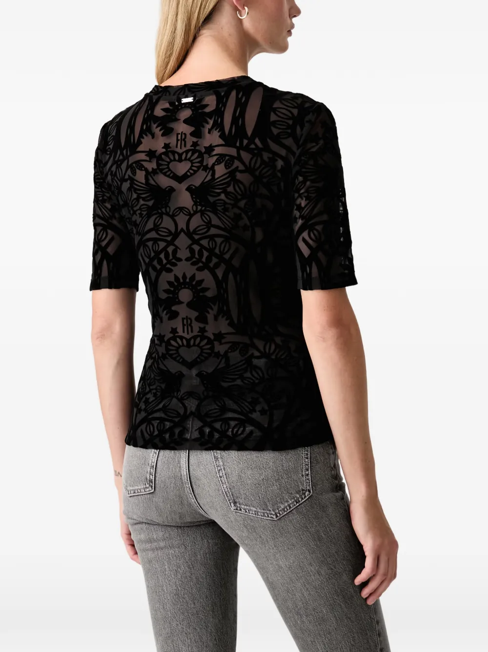 FRACOMINA T-shirt met fluwelen flockprint Zwart