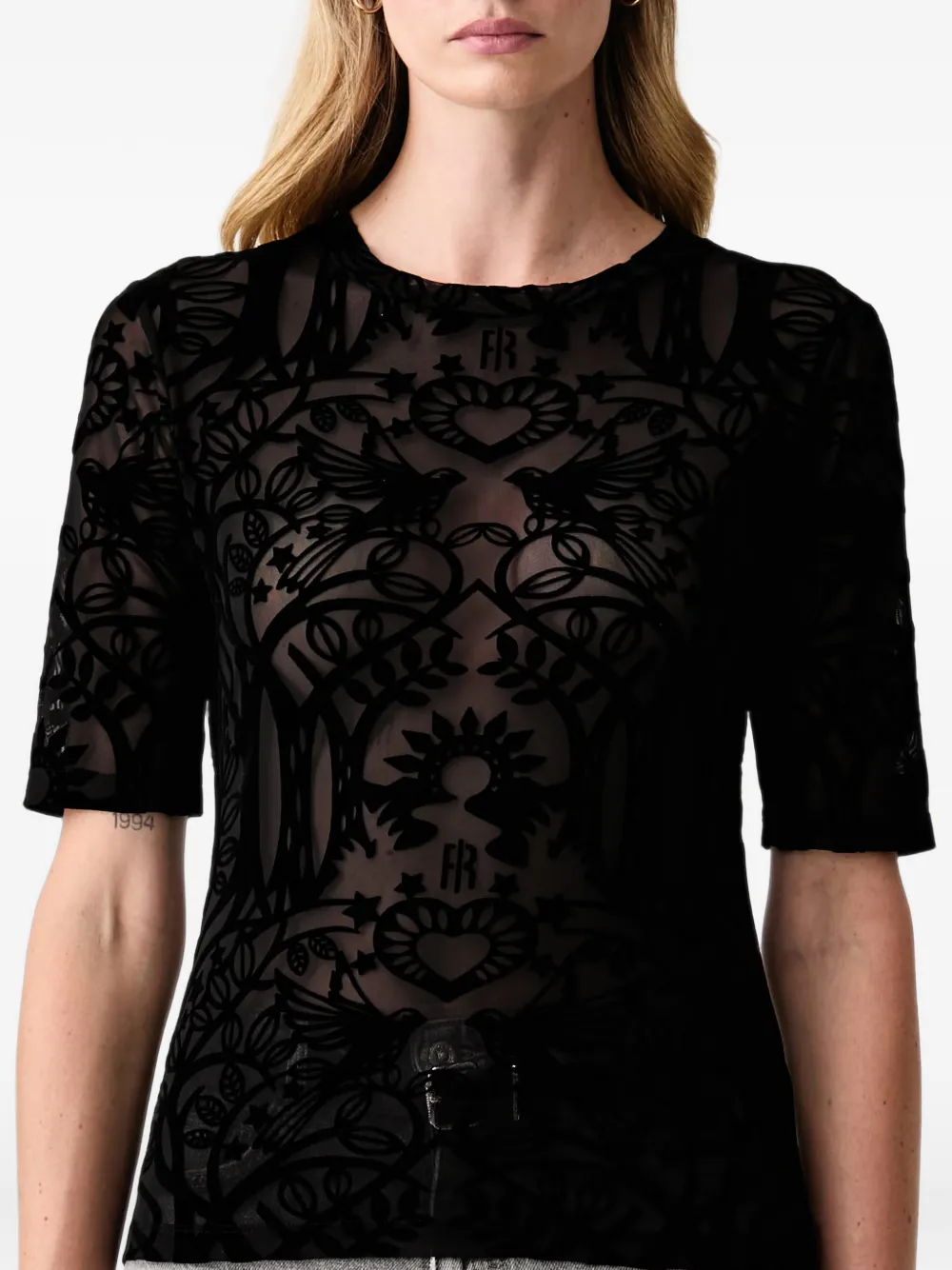 FRACOMINA T-shirt met fluwelen flockprint Zwart