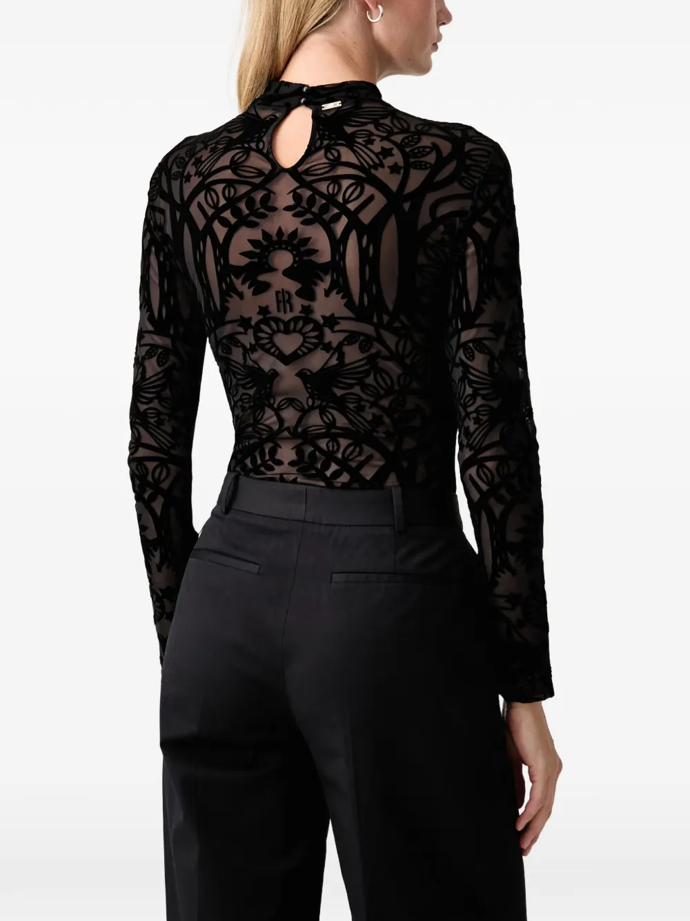 FRACOMINA velvet-patterned mesh body Zwart