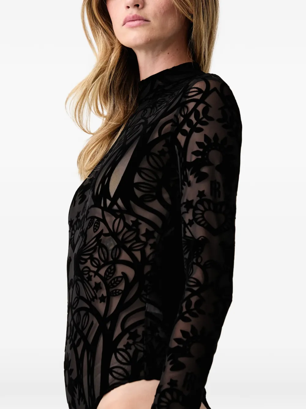 FRACOMINA velvet-patterned mesh body Zwart