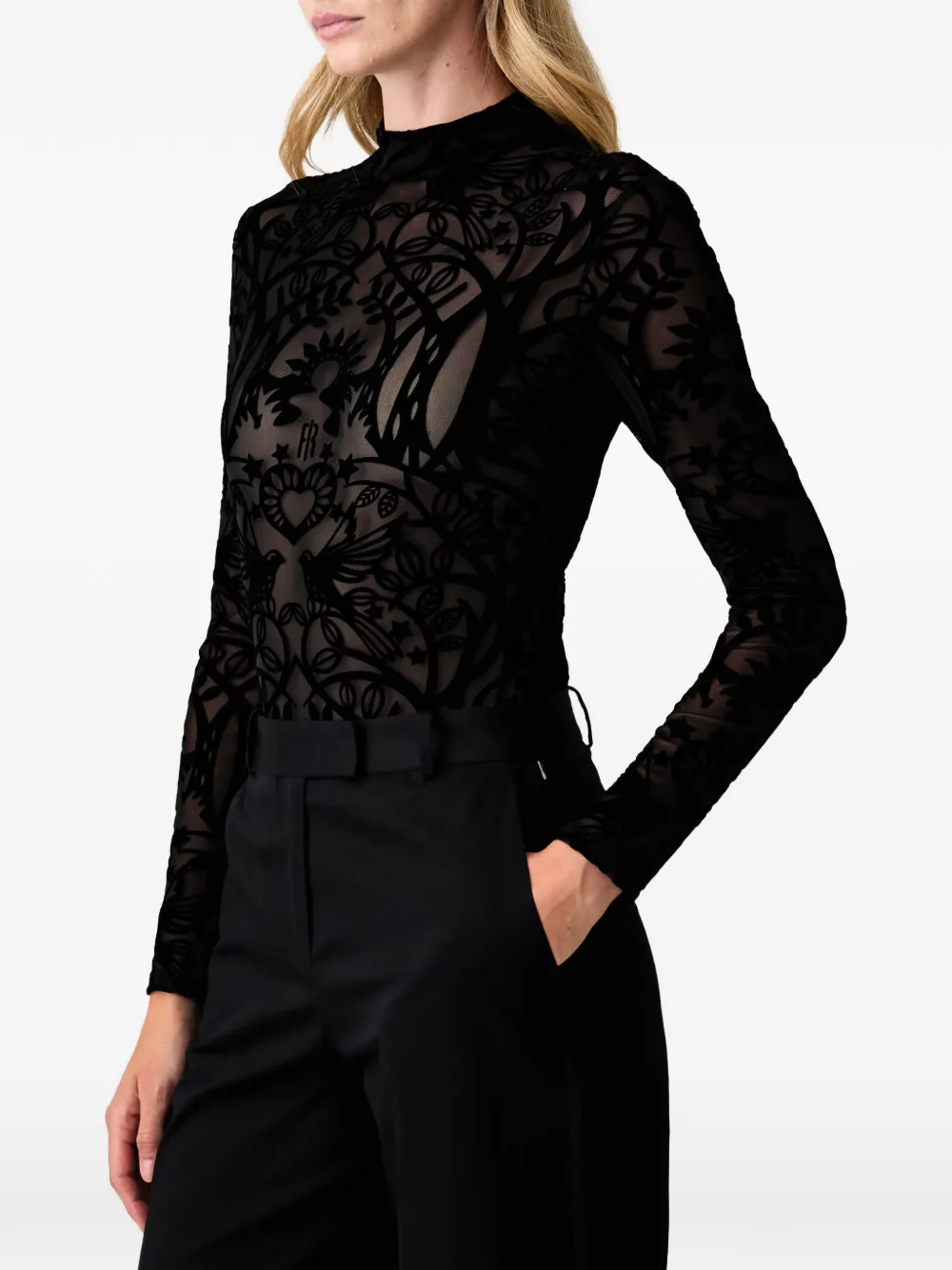 FRACOMINA velvet-patterned mesh body Zwart