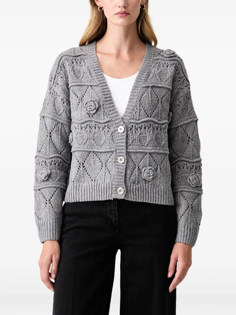 FRACOMINA floral-appliqué open-knit cardigan