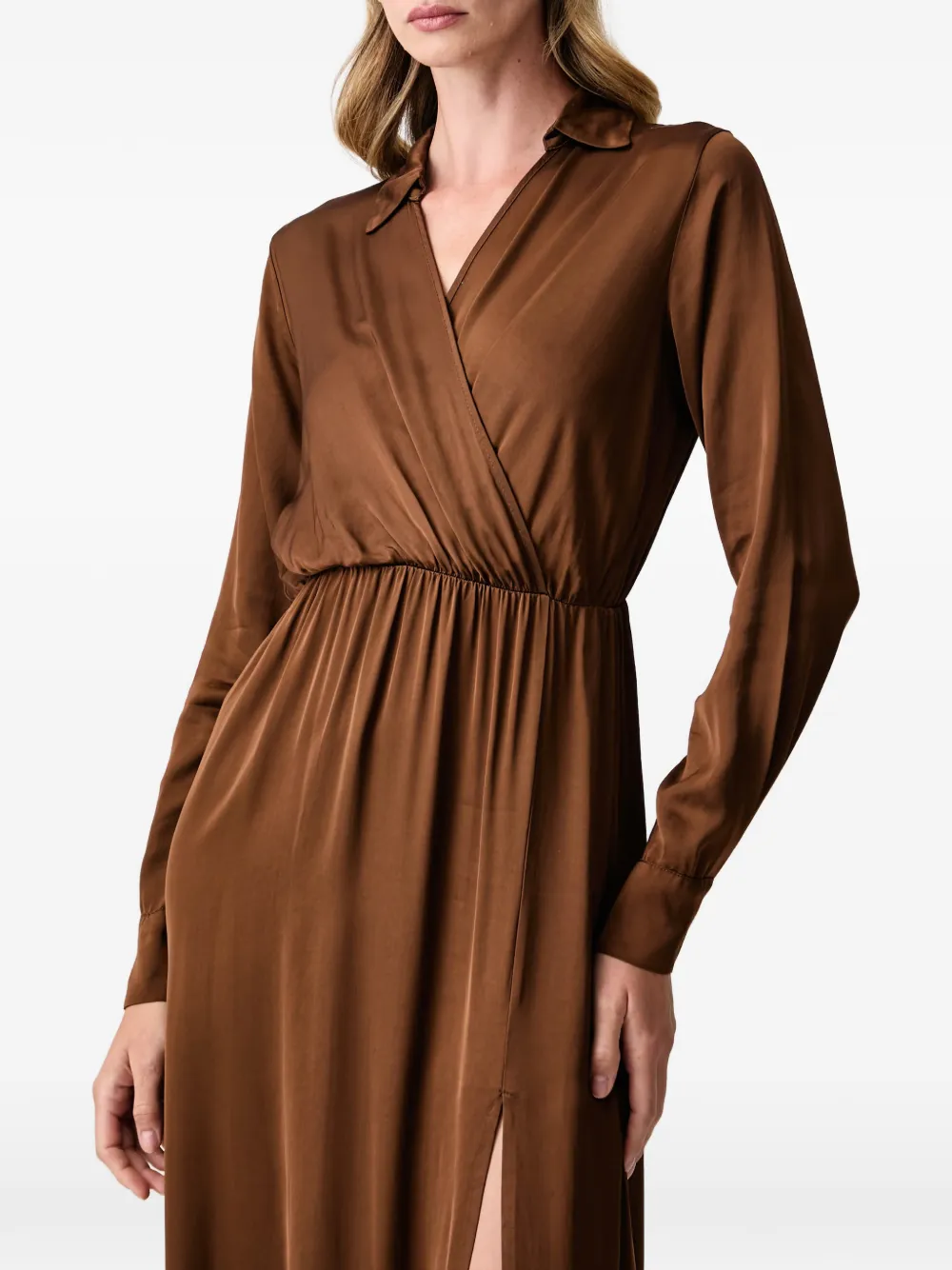 FRACOMINA Maxi-jurk met wikkeldetail en split Bruin