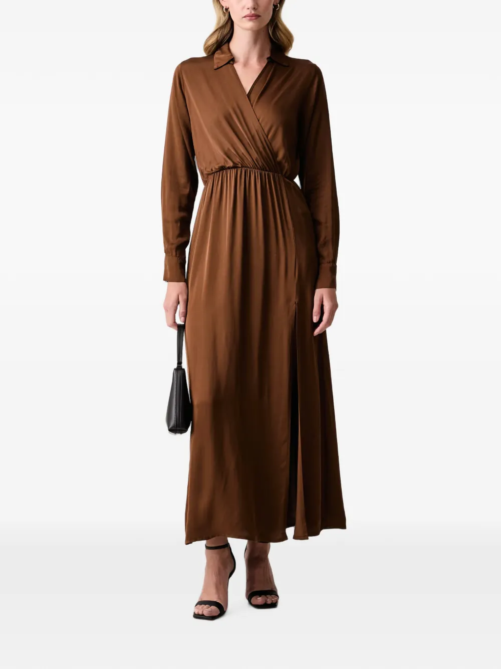 FRACOMINA Maxi-jurk met wikkeldetail en split Bruin