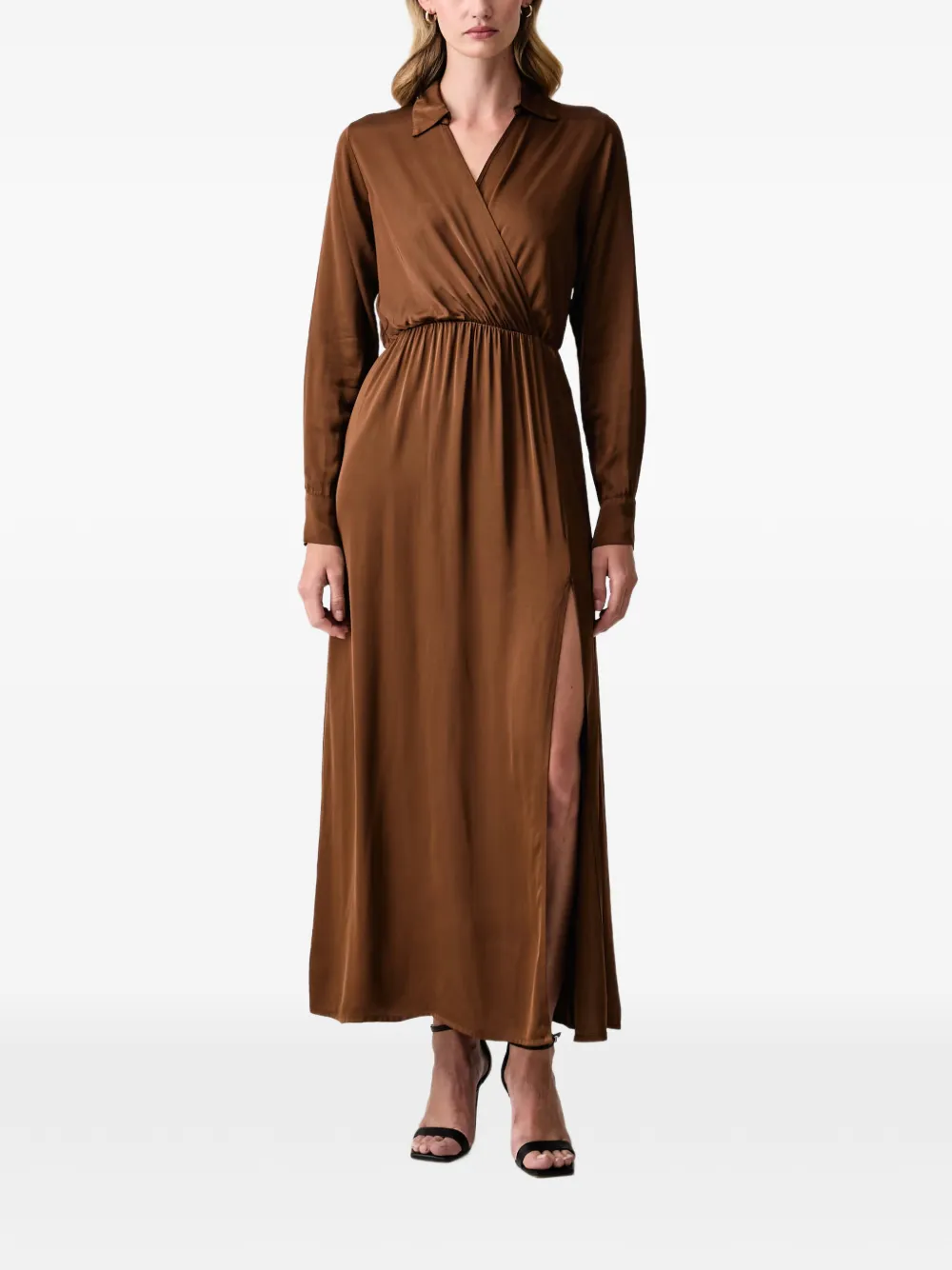 FRACOMINA robe longue façon portefeuille à détail de fente - Marron FRACOMINA robe longue façon portefeuille à détail de fente - Marron