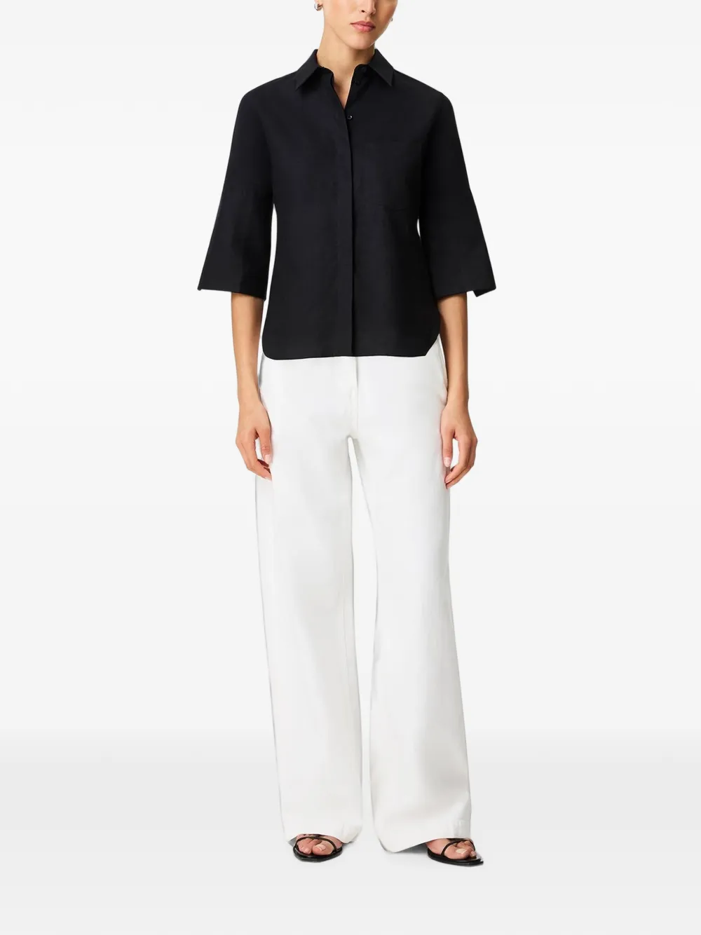 Another Tomorrow French-cuff linen blouse Zwart