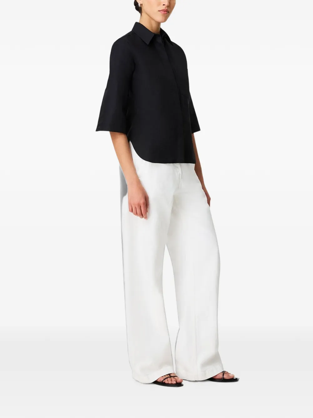 Another Tomorrow French-cuff linen blouse Zwart