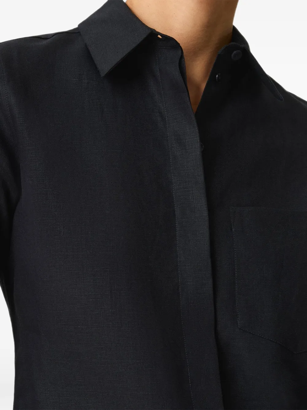 Another Tomorrow French-cuff linen blouse Zwart
