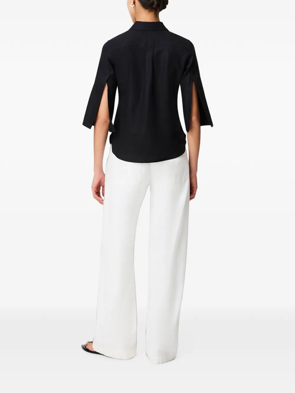 Another Tomorrow French-cuff linen blouse Zwart