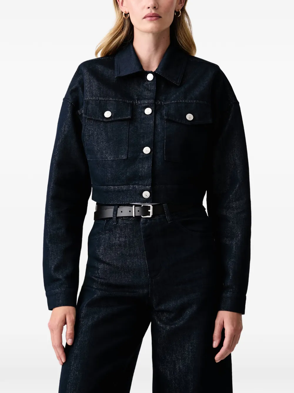 Fracomina Cropped Denim Jacket In Blue