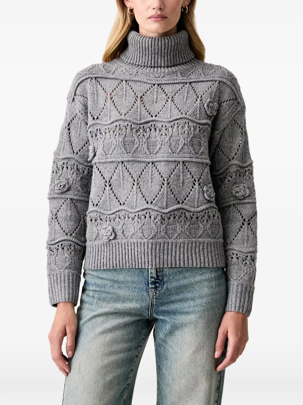 FRACOMINA pointelle-knit floral-appliqué sweater