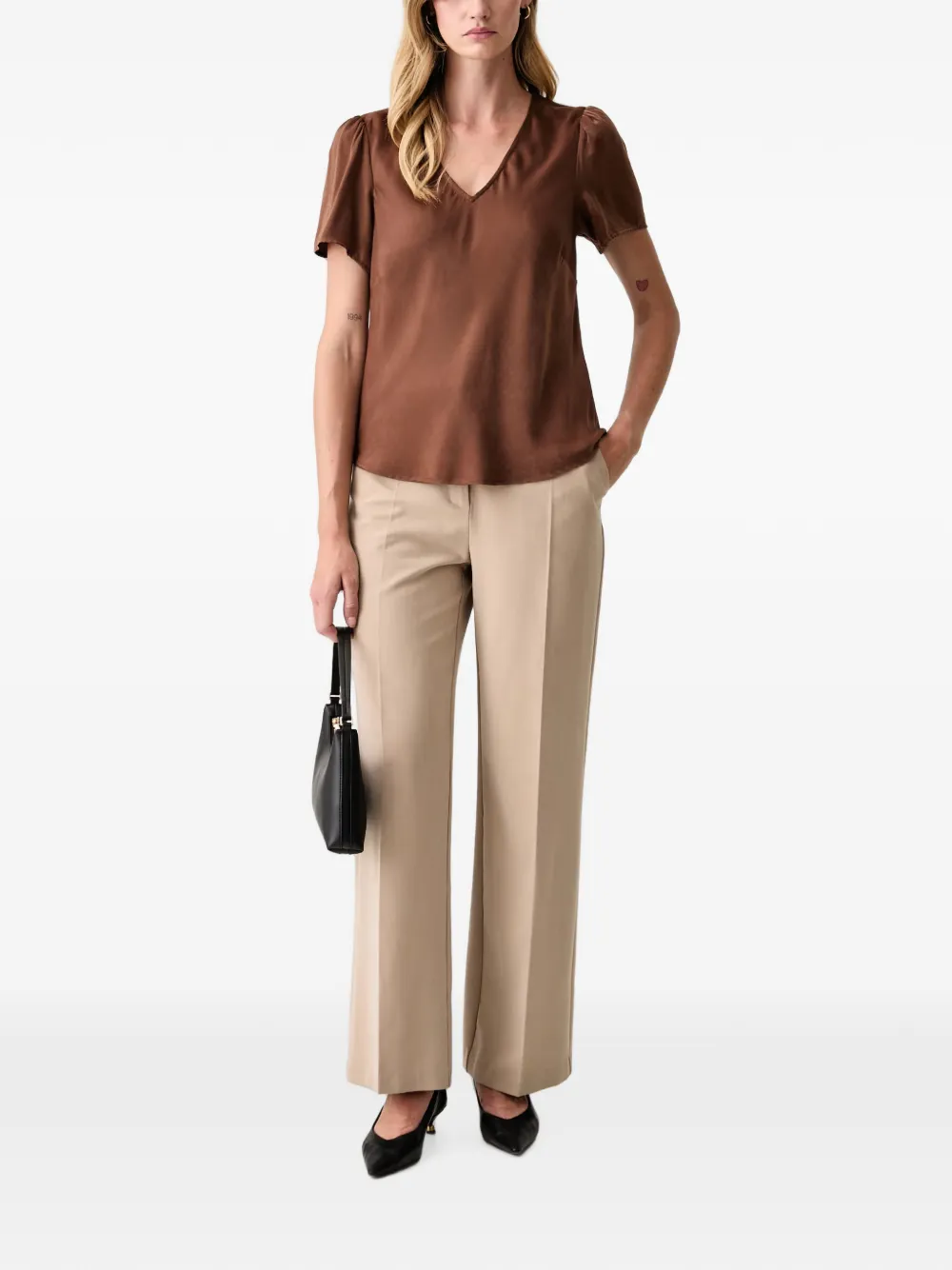 FRACOMINA Blouse met pofmouwen Bruin