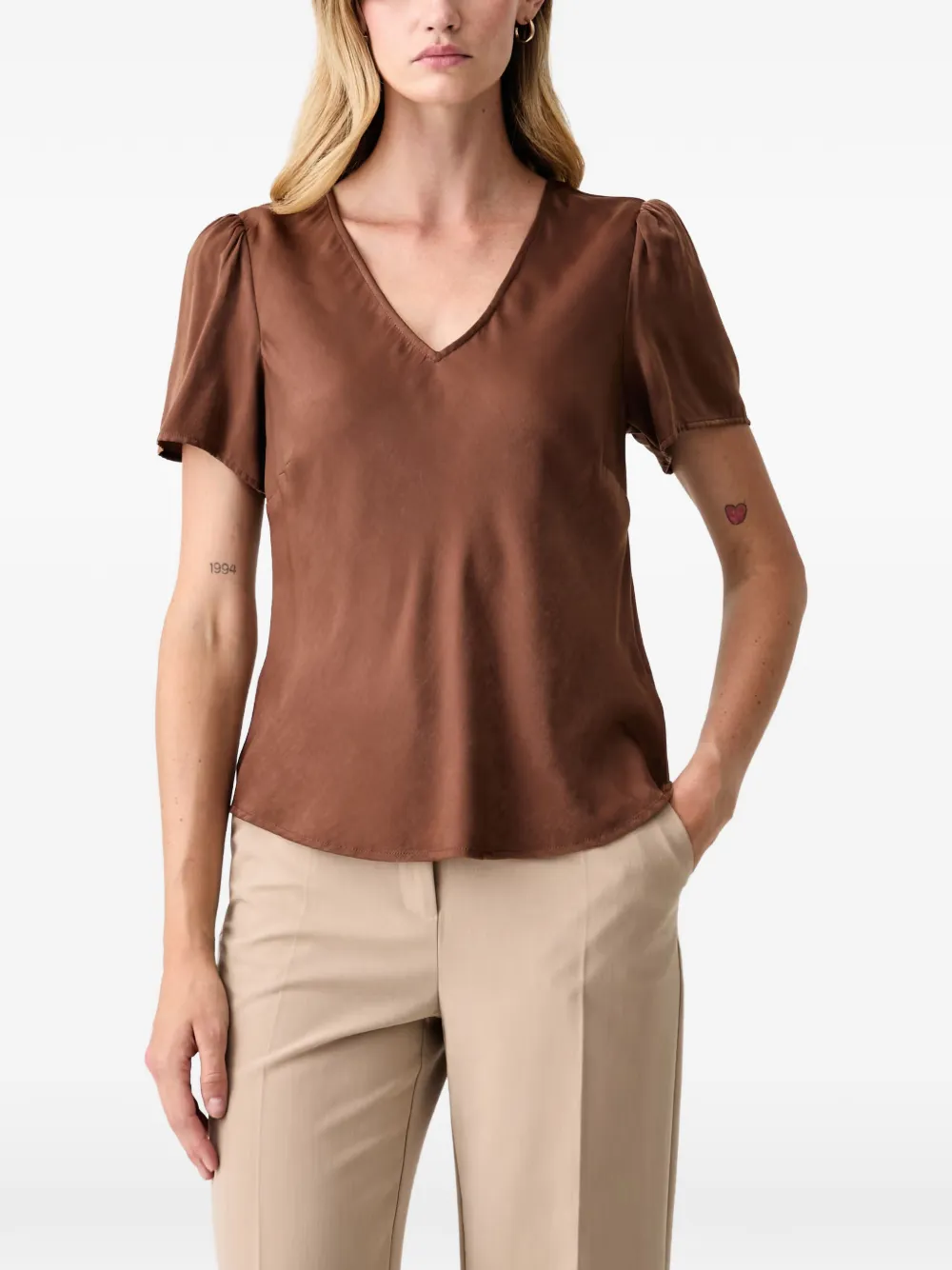 FRACOMINA V-neck puff-sleeve blouse