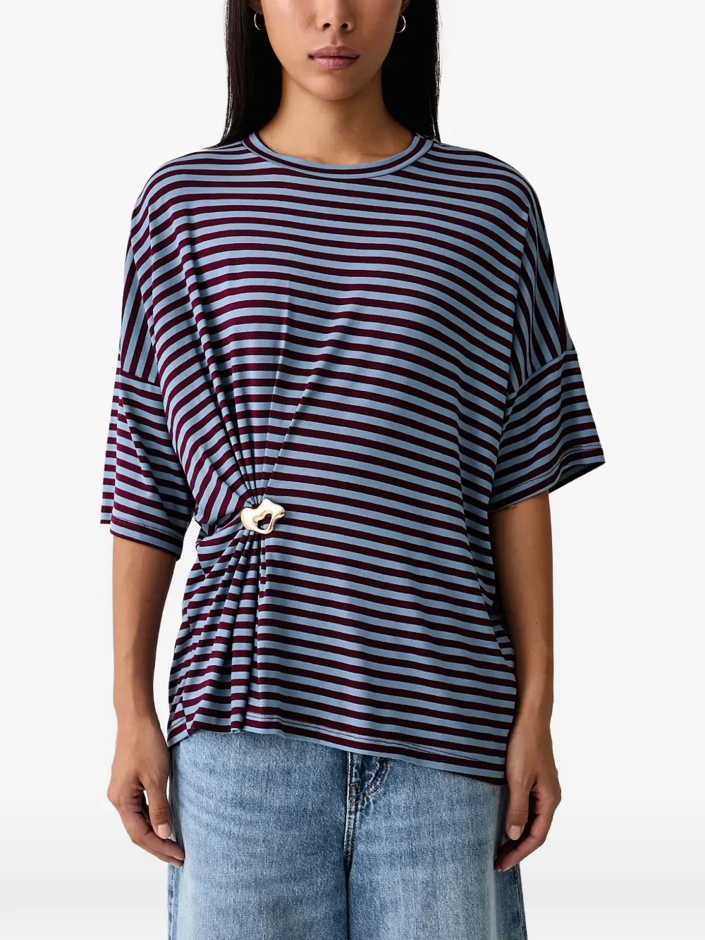 Essentiel Antwerp striped gathered-detail T-shirt
