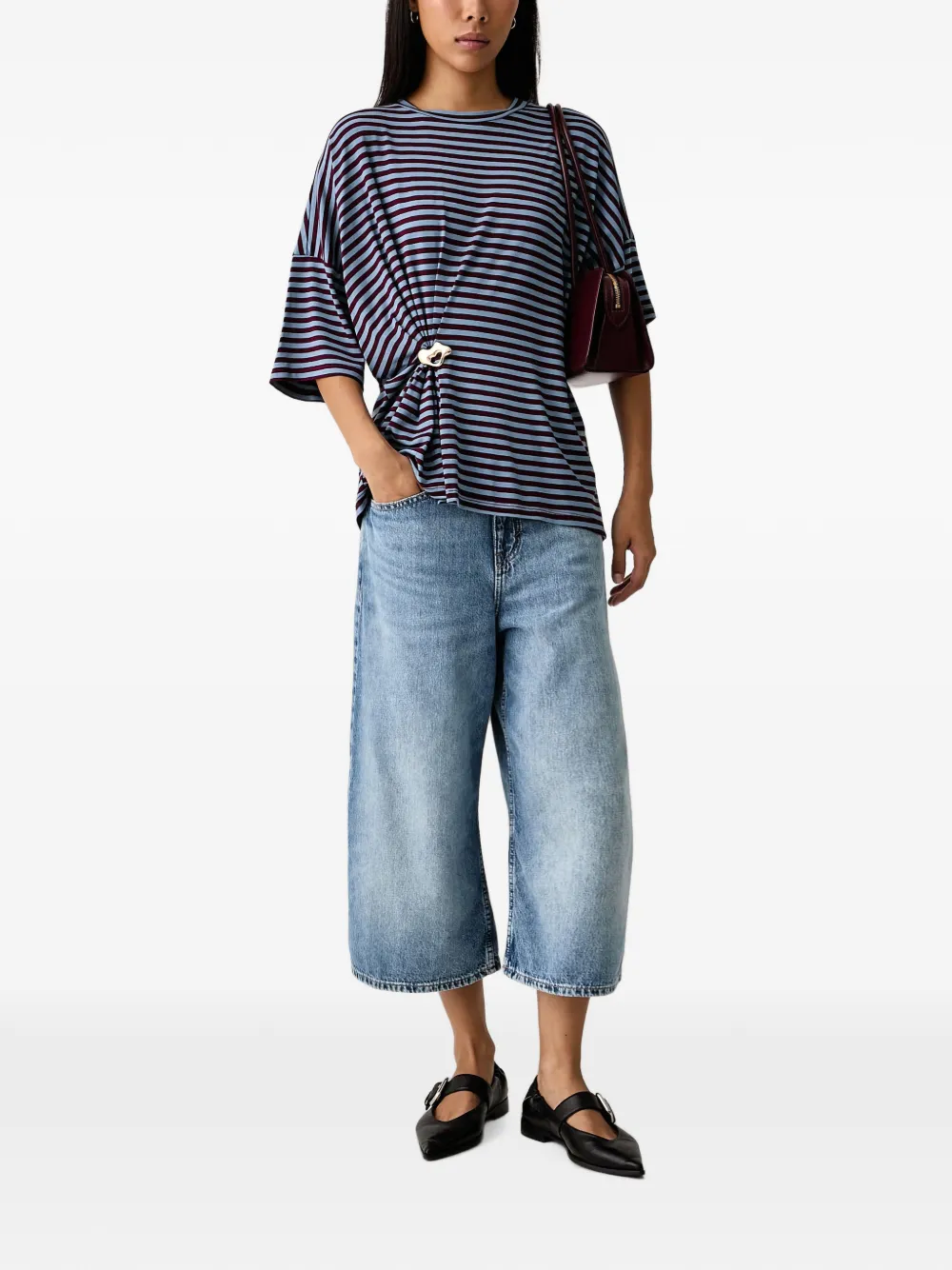 Essentiel Antwerp Gesmockt T-shirt met strepen Blauw