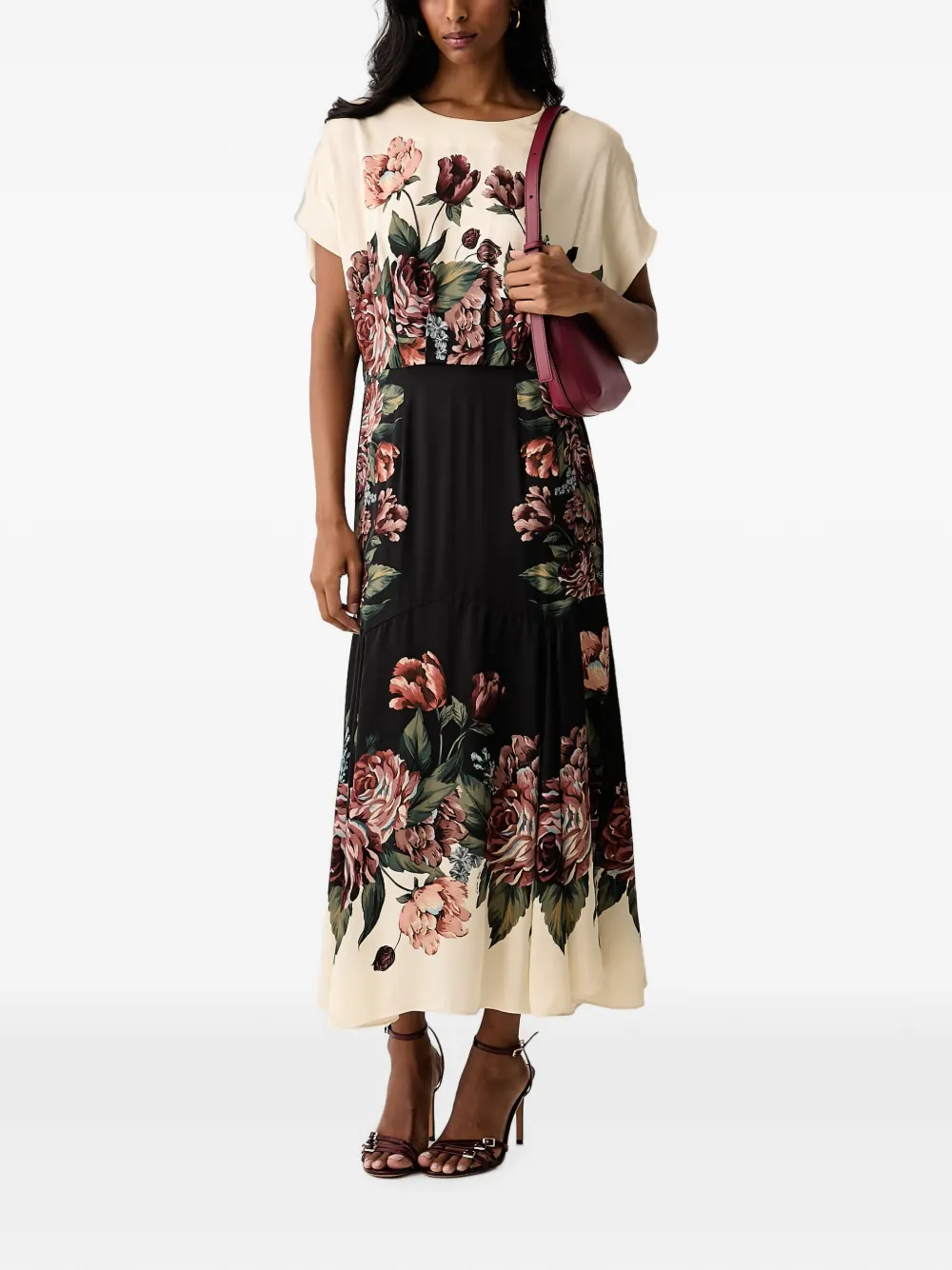 FARM Rio Midi-jurk met bloemenprint Zwart