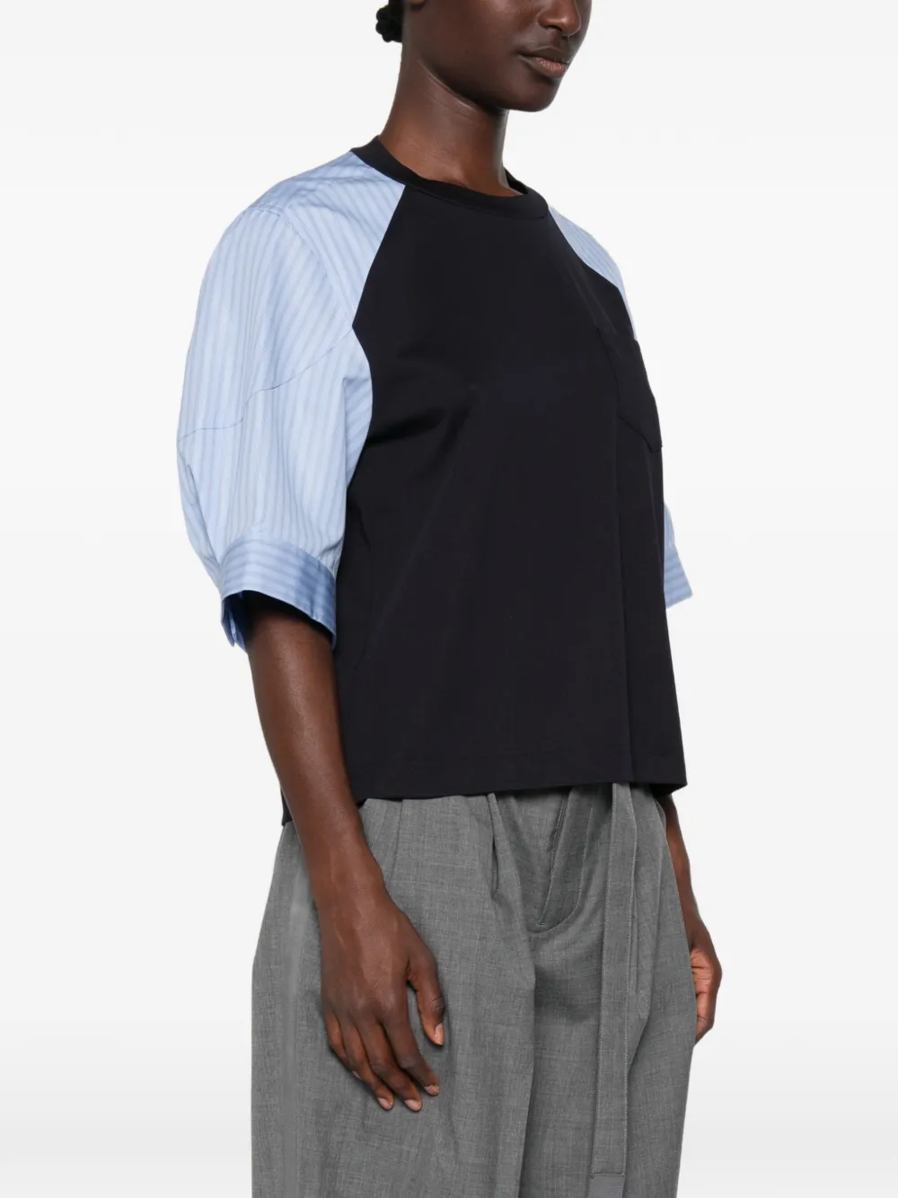 sacai Raglan T-shirt met gestreepte mouwen Blauw