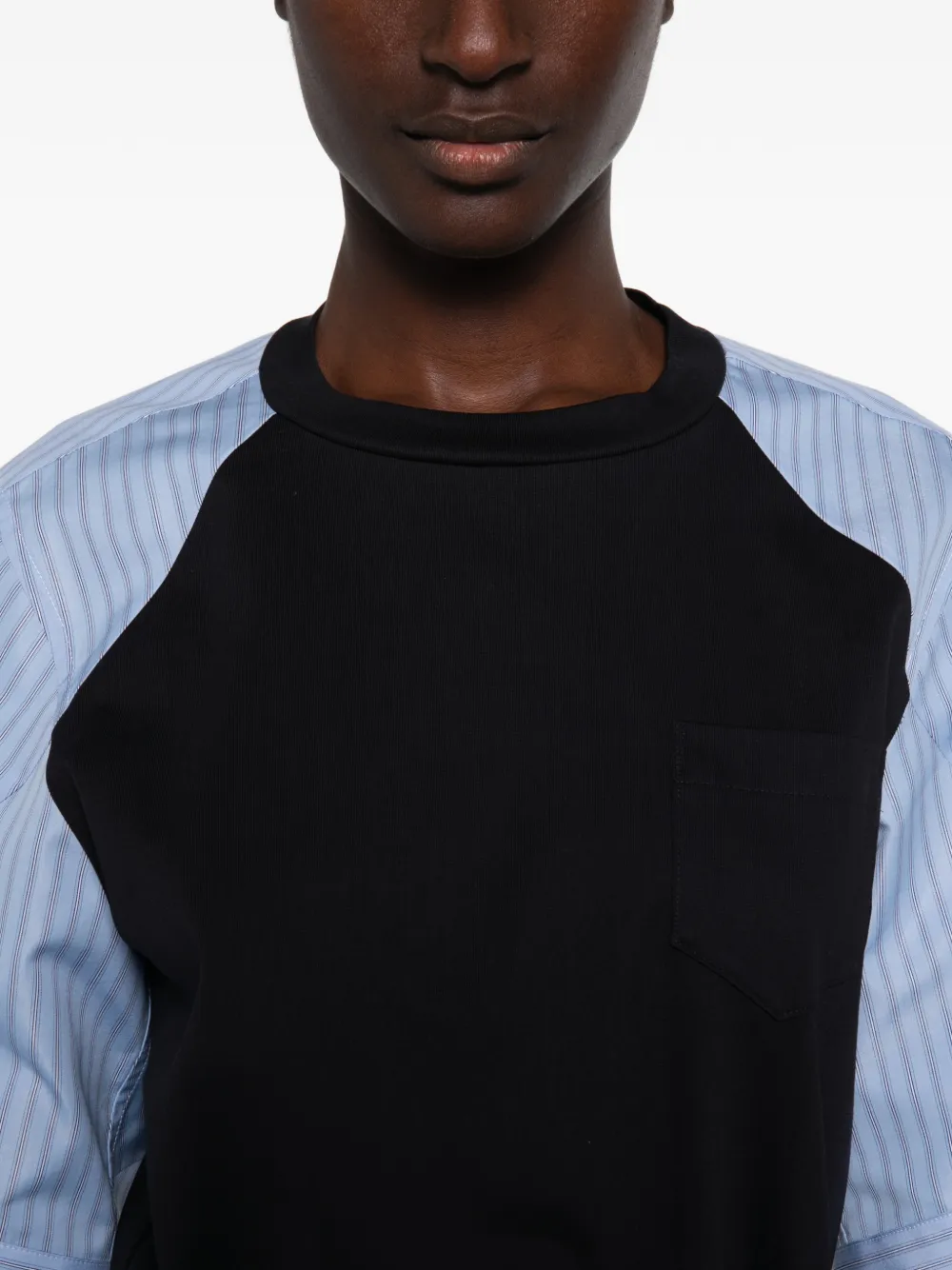 sacai Raglan T-shirt met gestreepte mouwen Blauw