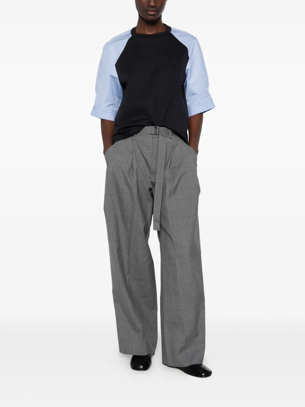 sacai Raglan T-shirt met gestreepte mouwen Blauw