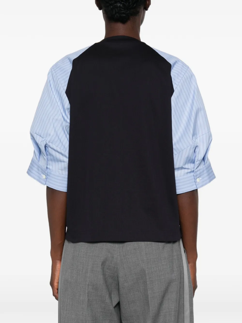 sacai Raglan T-shirt met gestreepte mouwen Blauw