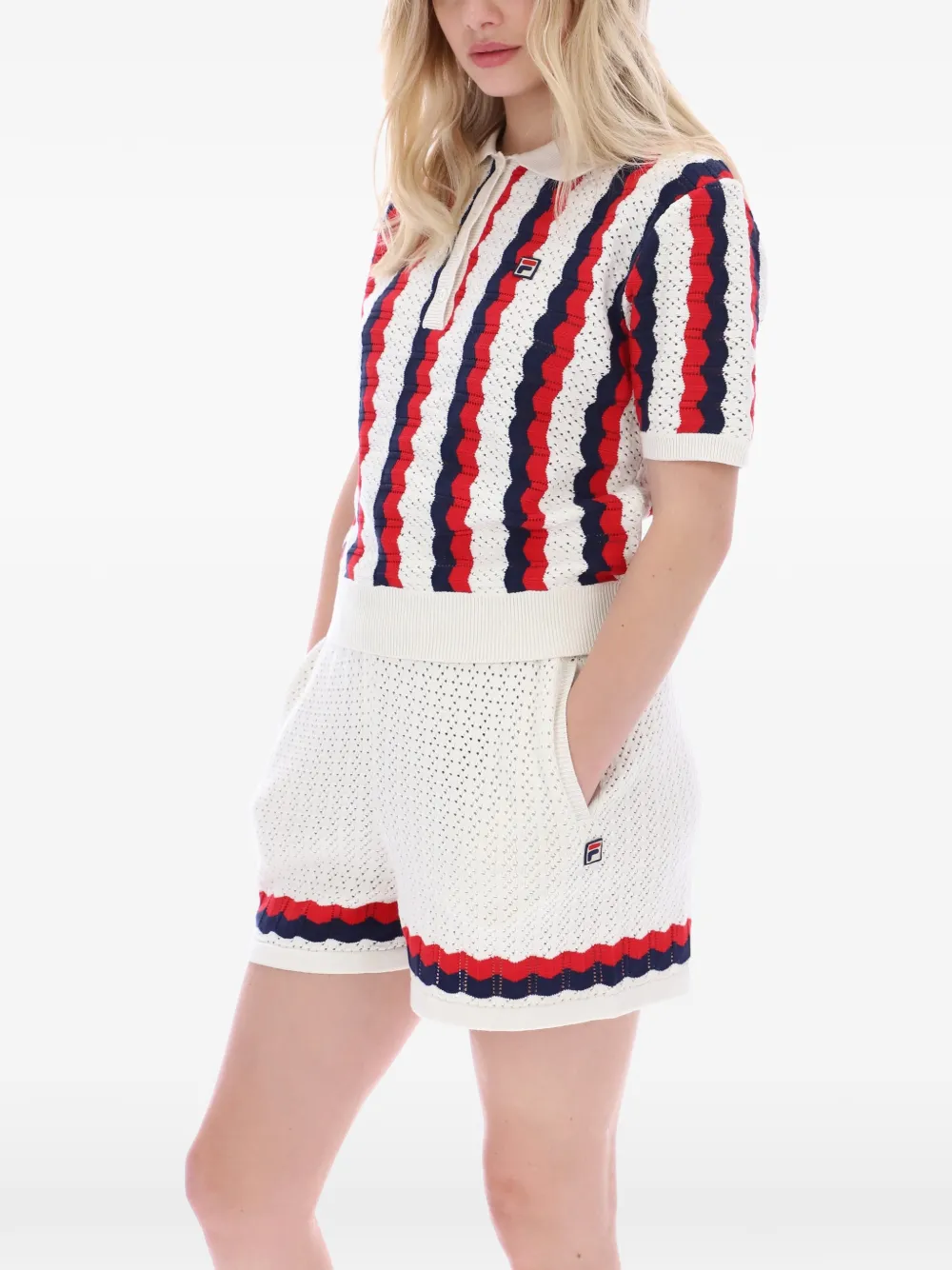 Fila Porto gehaakt gestreept poloshirt Wit