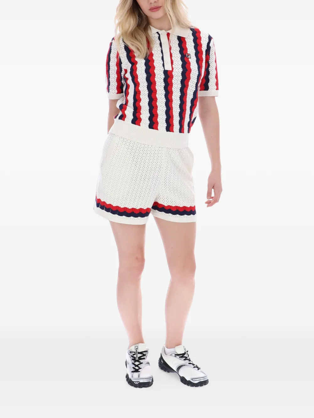 Fila Porto gehaakt gestreept poloshirt Wit