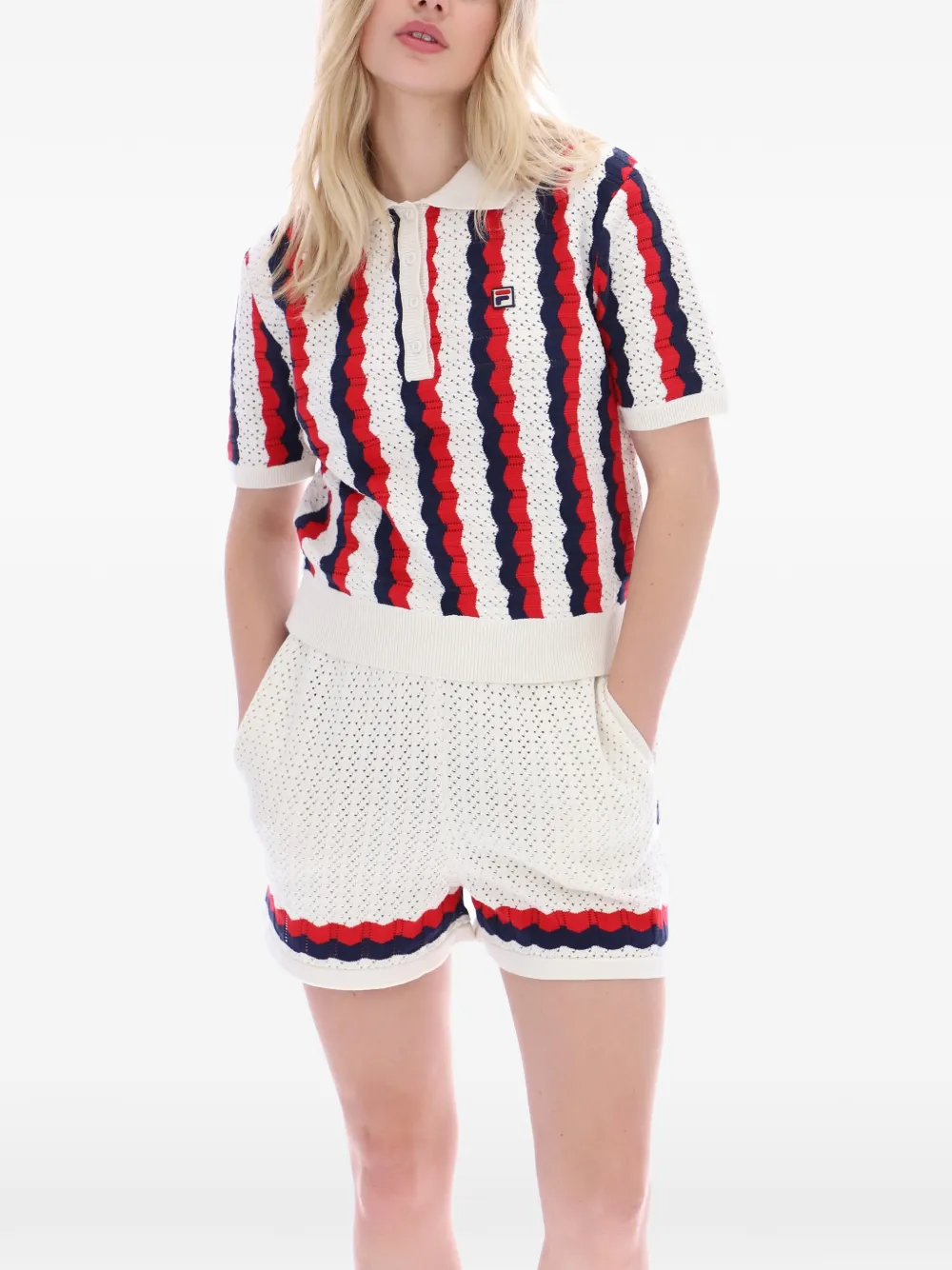 Fila Porto gehaakt gestreept poloshirt Wit