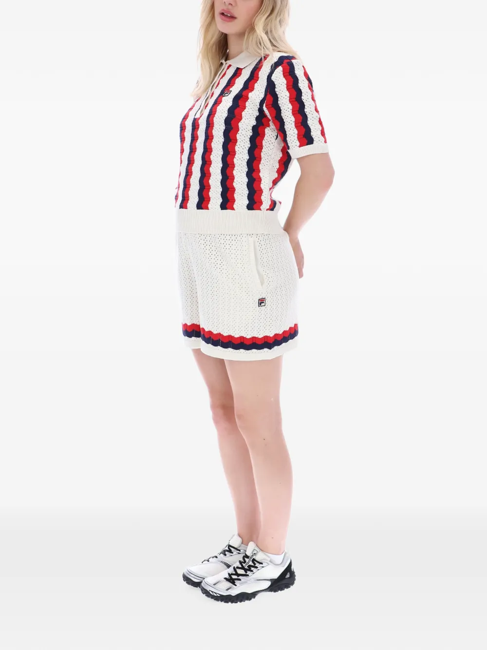 Fila Porto gehaakt gestreept poloshirt Wit