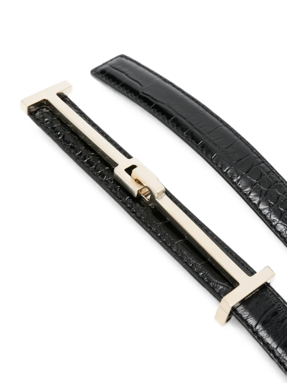 TOM FORD Riem met krokodillen-reliëf en T-logo Zwart