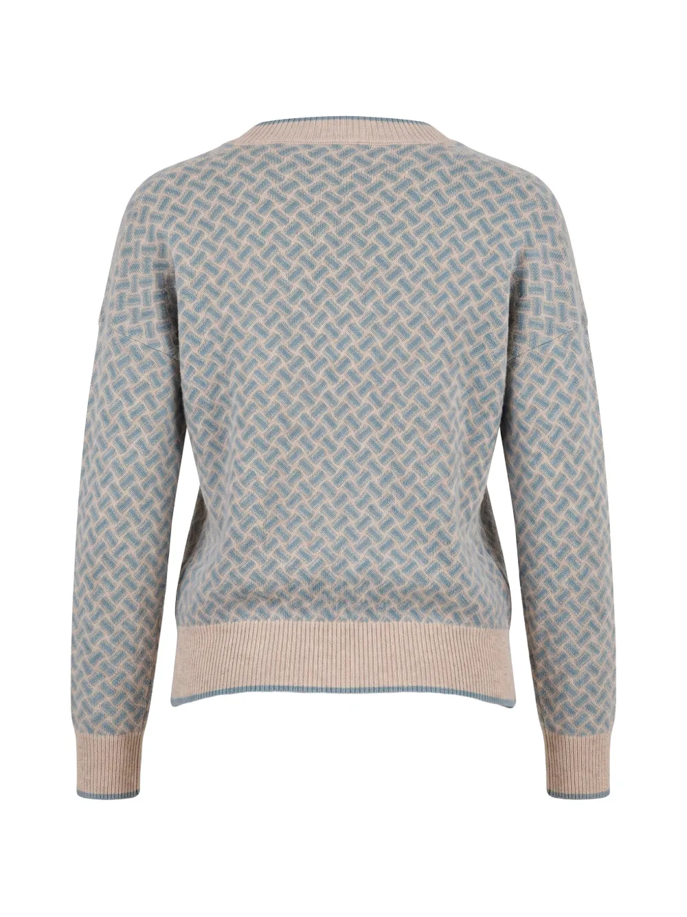 Drumohr Trui met geometrisch patroon en V-hals Blauw