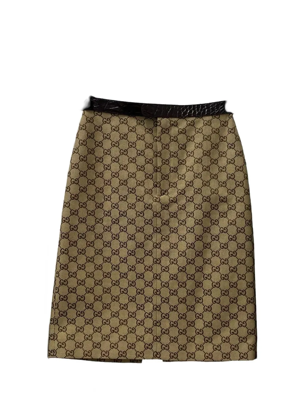 Gucci GG Supreme midi-rok met krokodillen-reliëf Bruin