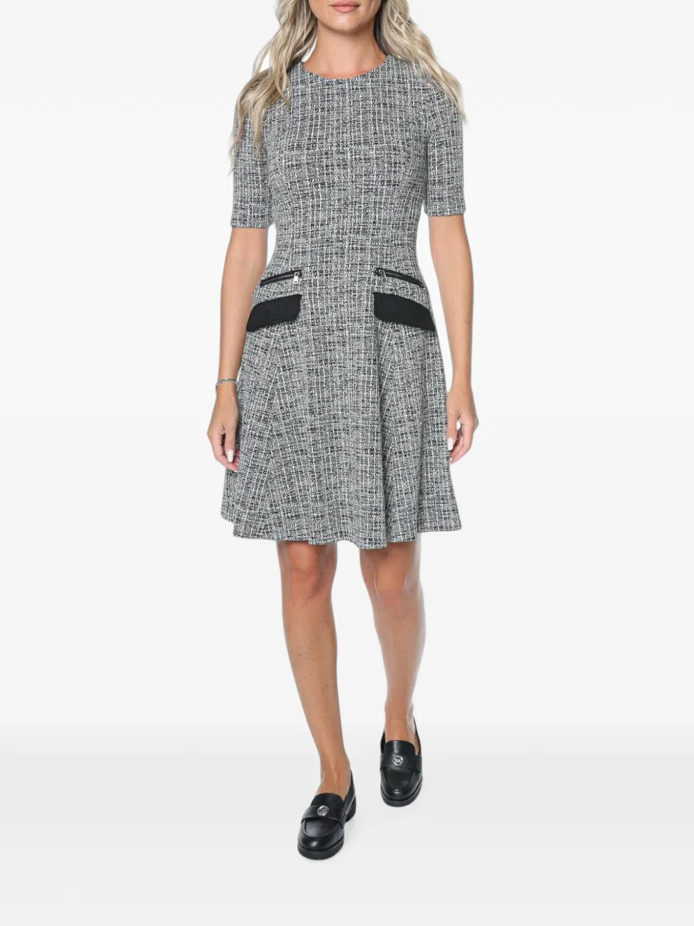 DKNY Tweed mini-jurk met ritsdetail Zwart