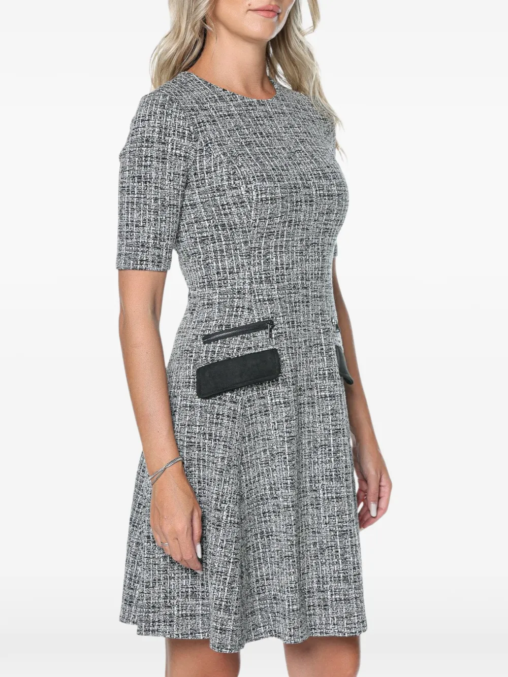 DKNY Tweed mini-jurk met ritsdetail Zwart