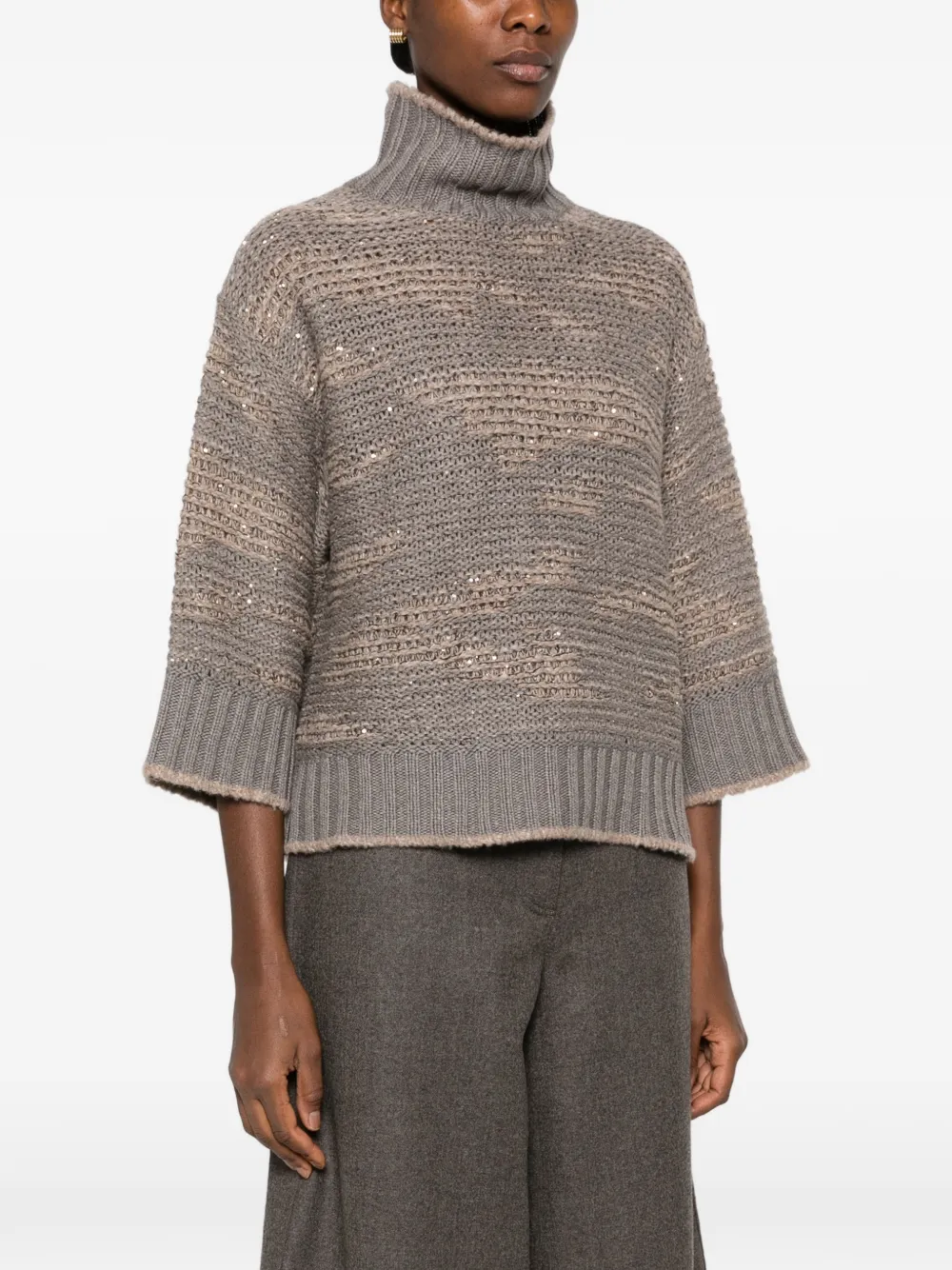 Fabiana Filippi sequin-embellished roll-neck sweater Grijs