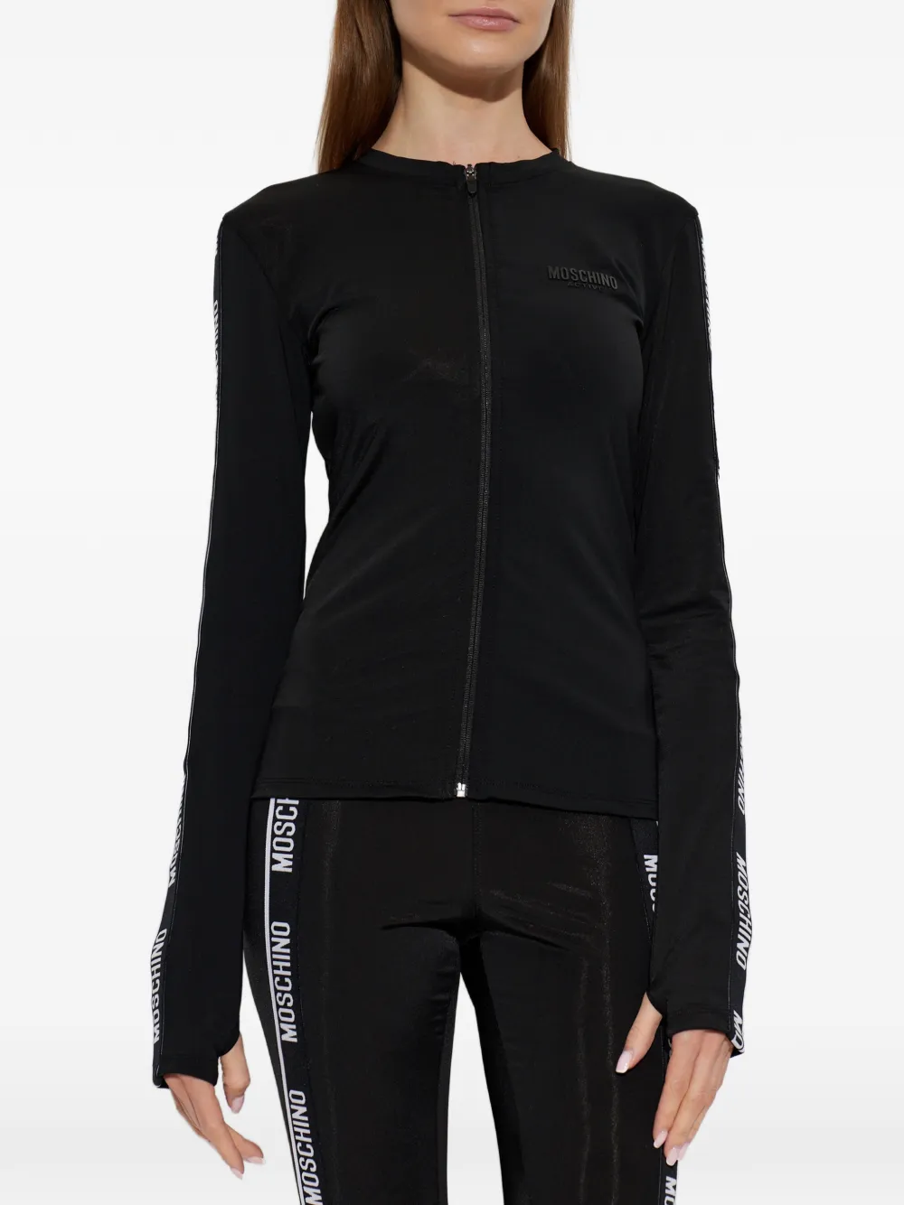 Moschino logo-tape zip-up sweatshirt Zwart