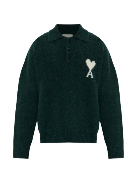 AMI Paris green alpaca polo with Ami de Coeur