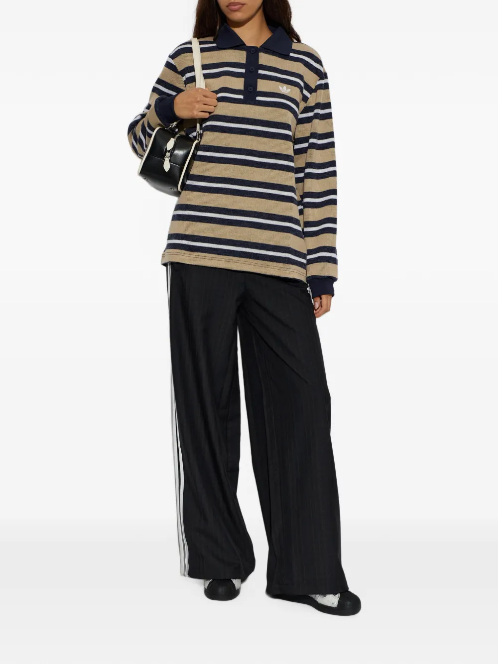 adidas striped long-sleeve polo shirt Groen