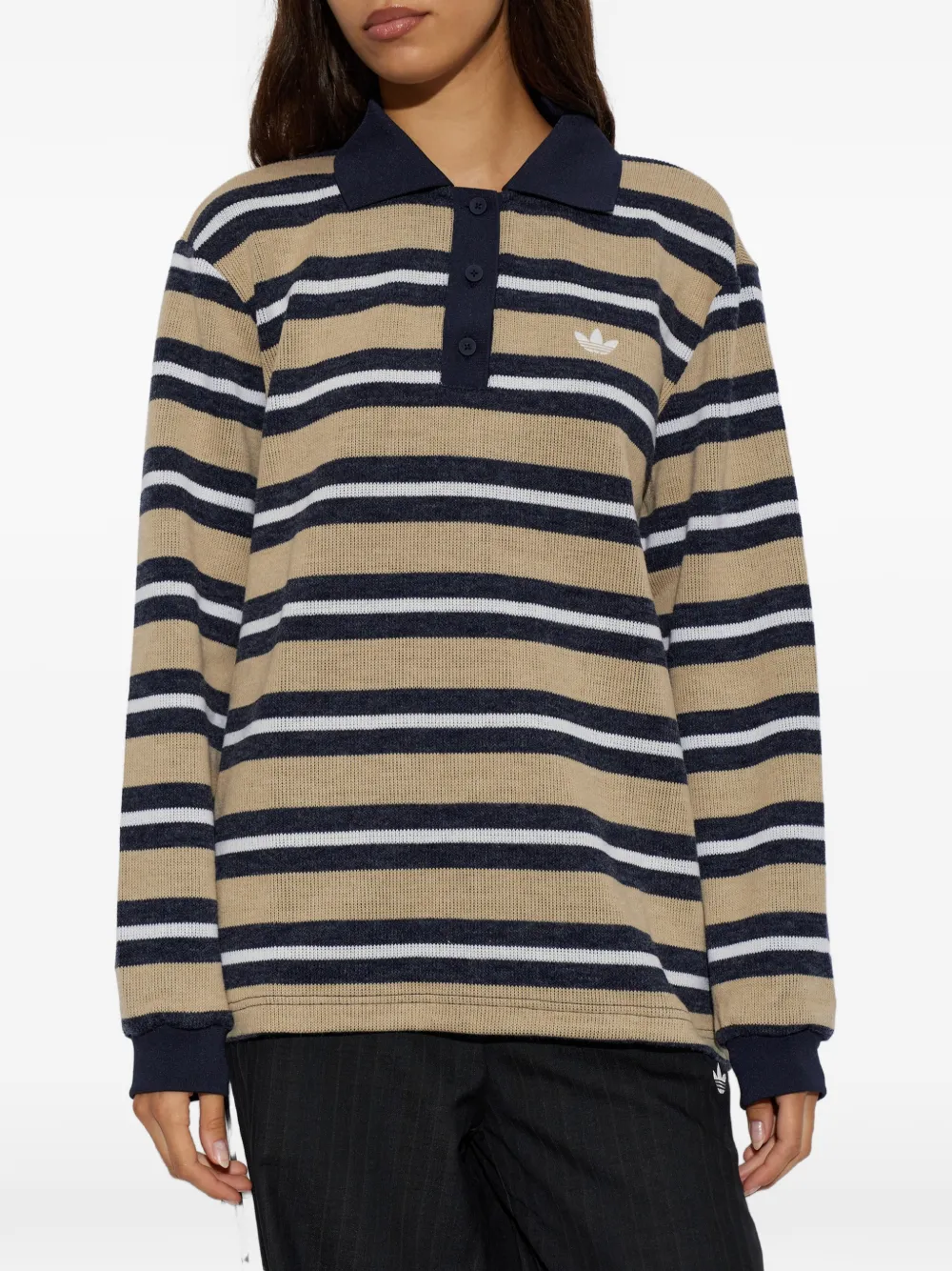 adidas striped long-sleeve polo shirt Groen