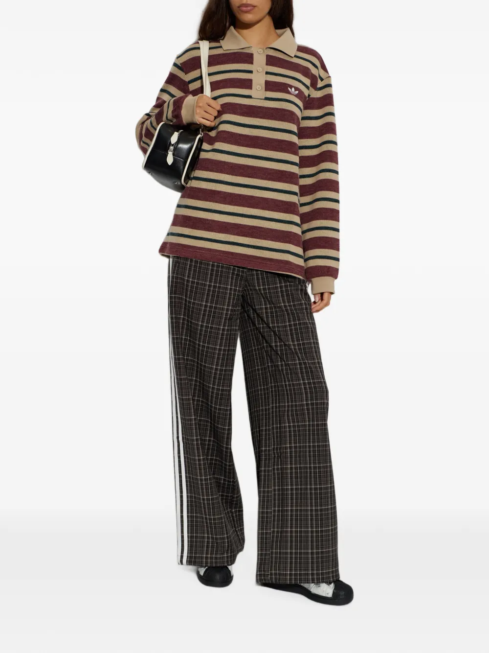 adidas striped long-sleeve polo shirt Rood