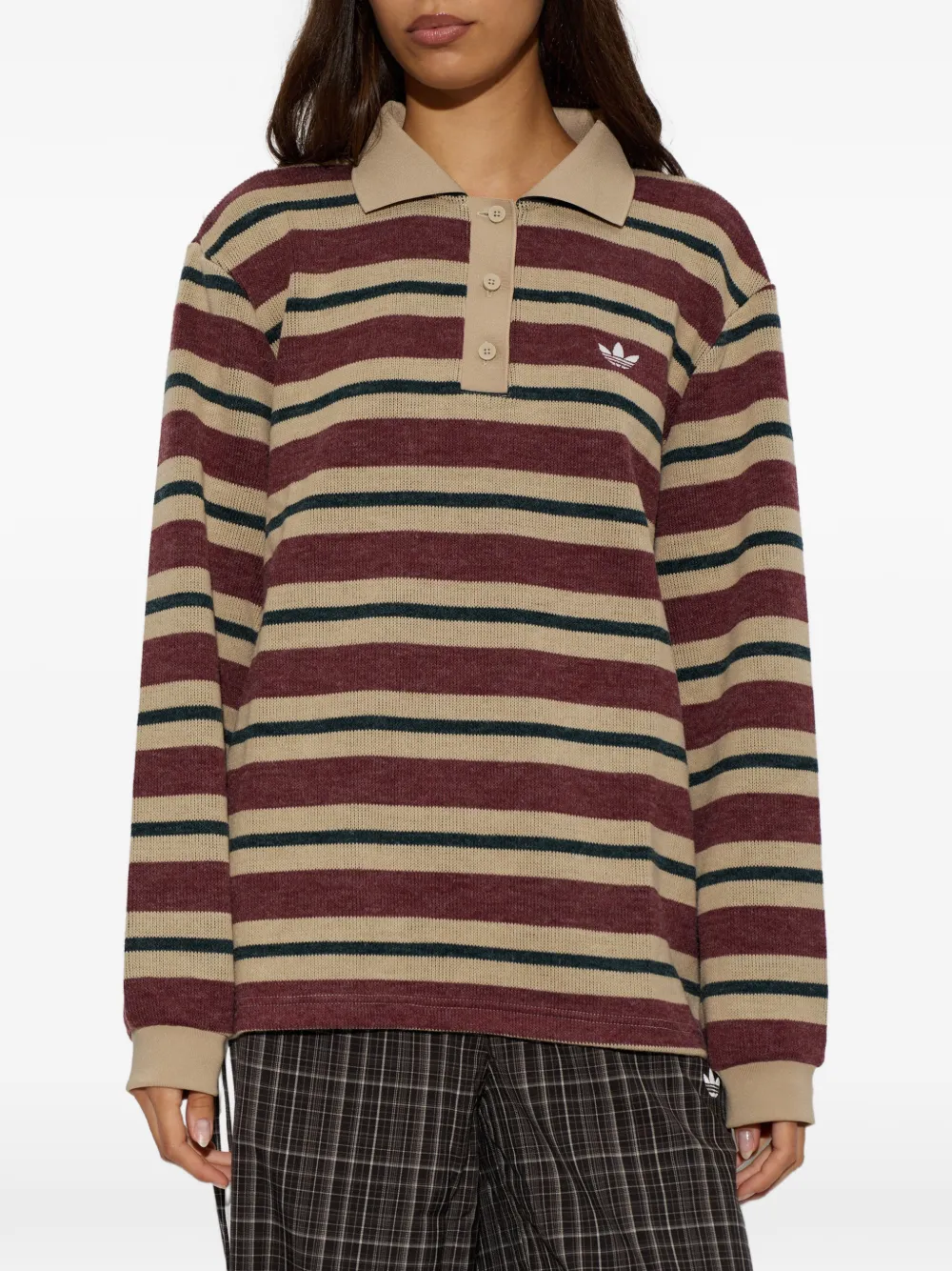 adidas striped long-sleeve polo shirt Rood