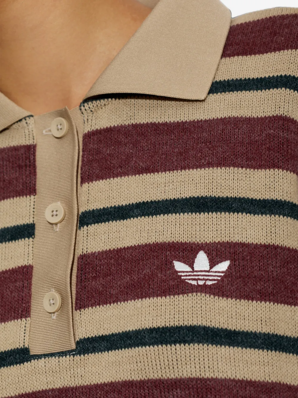 adidas striped long-sleeve polo shirt Rood