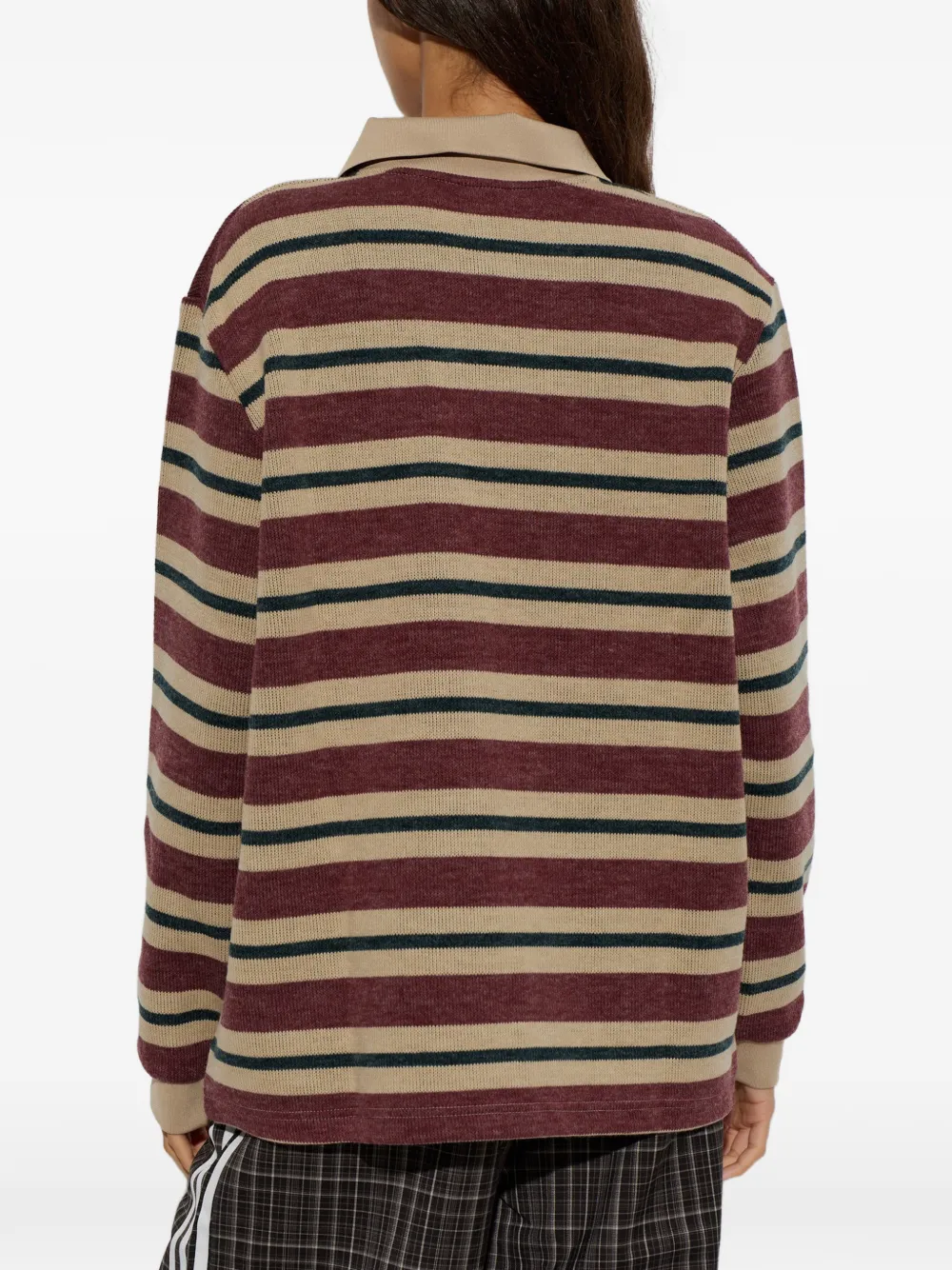 adidas striped long-sleeve polo shirt Rood